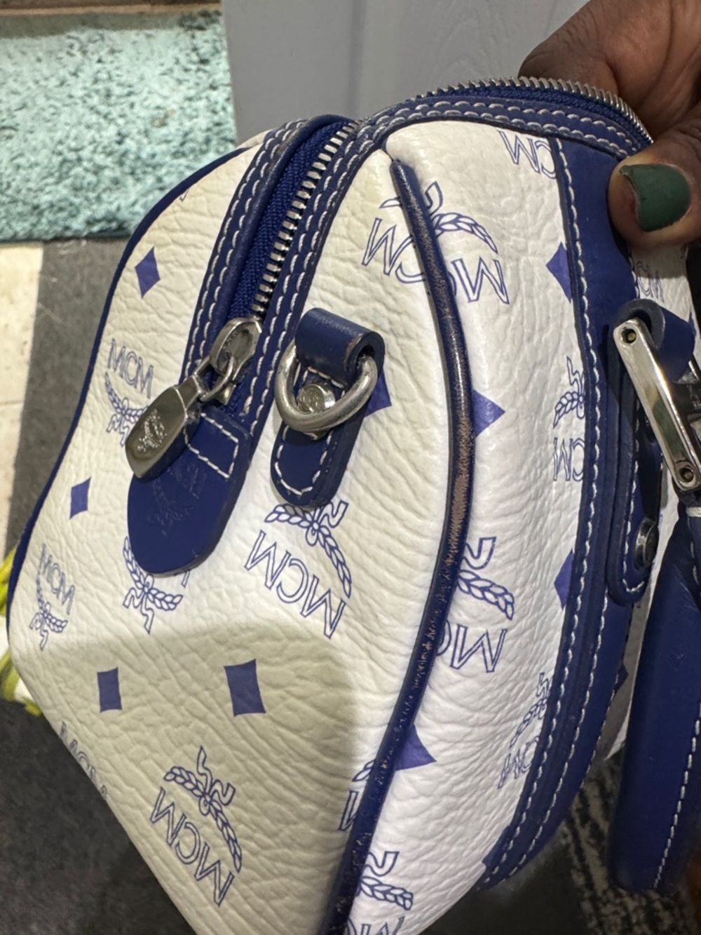 MCM White Satchel with Yellow & Navy Leather Trim Authentic pieces sold separate - Picture 13 of 13
